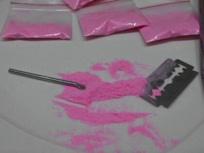 Bags containing a powder known as Tussi or pink cocaine are pictured in Medellin, Colombia