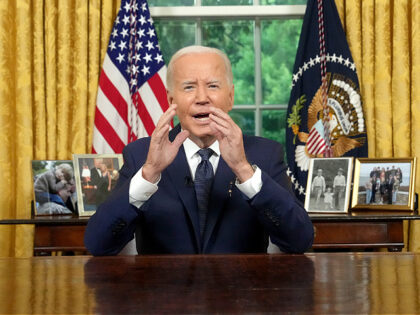 US President Joe Biden delivers a prime-time address to the nation in the Oval Office of t