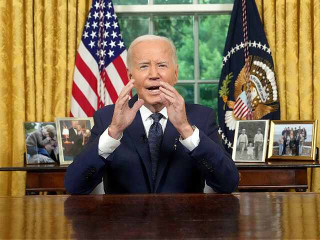 US President Joe Biden delivers a prime-time address to the nation in the Oval Office of t