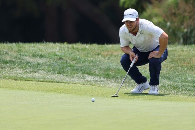 American Pierceson Coody lines up a putt on the way to the 36-hole lead in the US PGA Tour