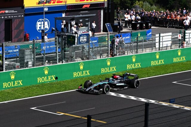 George Russell wins the Belgian Grand Prix ahead of Mercedes teammate Lewis Hamilton at Sp