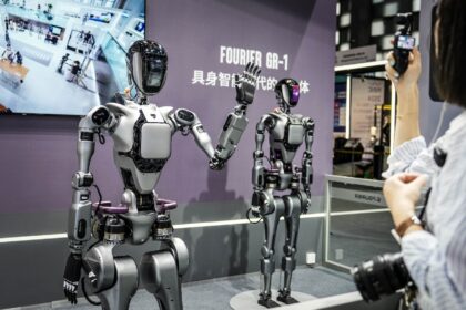 Humanoid robots on display at the World Artificial Intelligence Conference in Shanghai