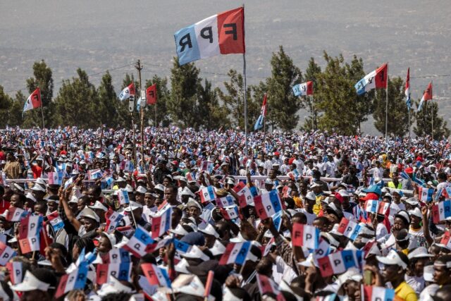 Hundreds of thousands of people flocked to the rally site in Gahanga in the south of the c