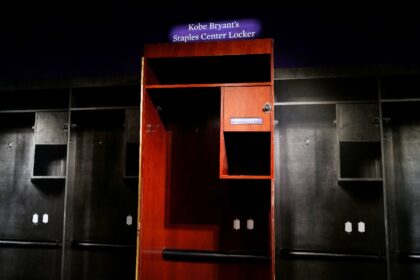 The locker used by US basketball player, Kobe Bryant, at the Staples Center is displayed a