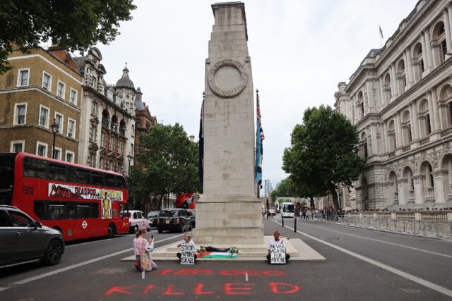 Two people were arrested after the protest at the Cenotaph war memorial in central London