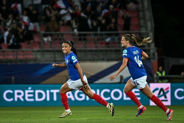 Sakina Karchaoui (L) set France on their way to Euro 2025 qualification with a stunning go