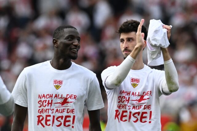 Serhou Guirassy (L) scored 28 goals last season for Stuttgart as they finished second in t