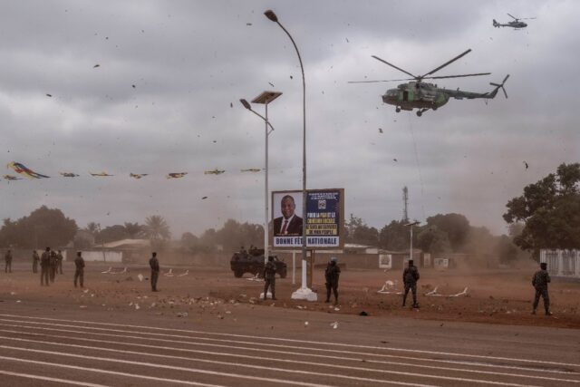 Soldiers in Bangui are pictured during a military parade held to celebrate the 64th annive