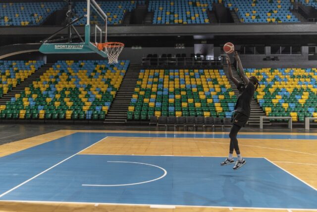 South Sudan's Wenyen Gabriel, 27, takes part in a training session in Kigali