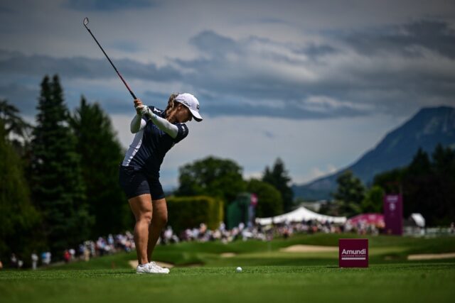 Stephanie Kyriacou on her way to seizing the lead at the Evian Championship