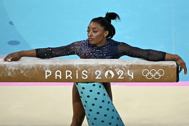 First look: Four-time Olympic gold medallist Simone Biles trains at Bercy Arena