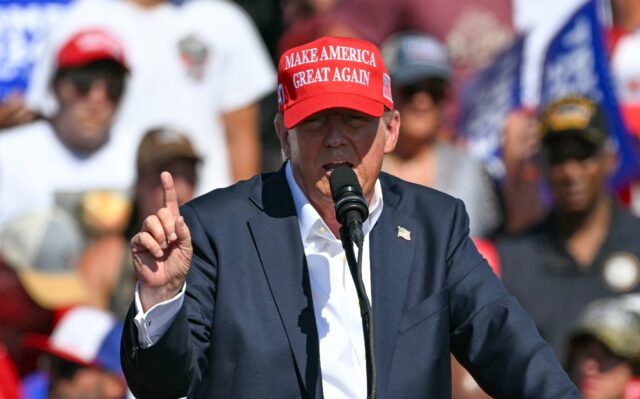 Former US president Donald Trump speaks during a campaign rally in Chesapeake, Virginia, o