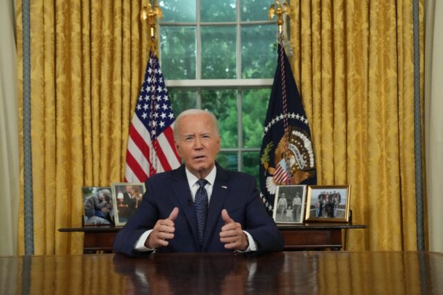 US President Joe Biden addresses the nation from the Oval Office of the White House on Jul