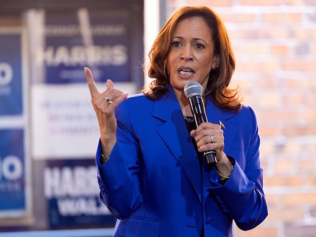 Democratic presidential nominee Vice President Kamala Harris speaks at a campaign event, S