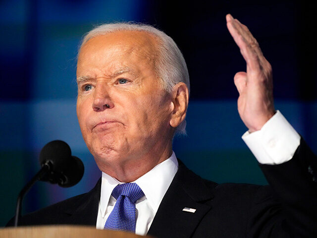 President Joe Biden speaks during the first day of Democratic National Convention, Monday,