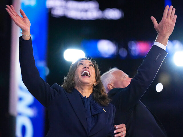 Balloons fall after the nomination of Democratic presidential nominee Vice President Kamal