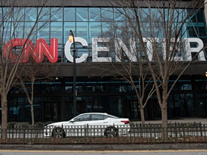 A sign at the side entrance to the CNN Center is shown on Wednesday, Feb. 2, 2022, in Atla