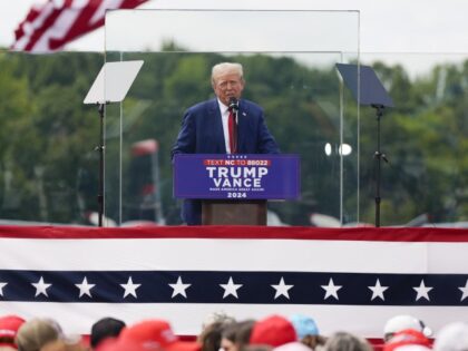 Republican presidential nominee former President Donald Trump speaks during a campaign ral