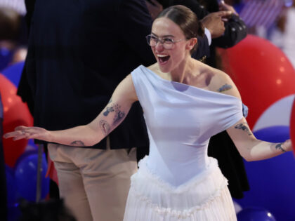 Ella Emhoff, stepdaughter of U.S. Vice President Kamala Harris, celebrates during the fina