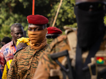 Captain Ibrahim Traore, Burkina Faso's new president, leaves the ceremony for the 35th ann