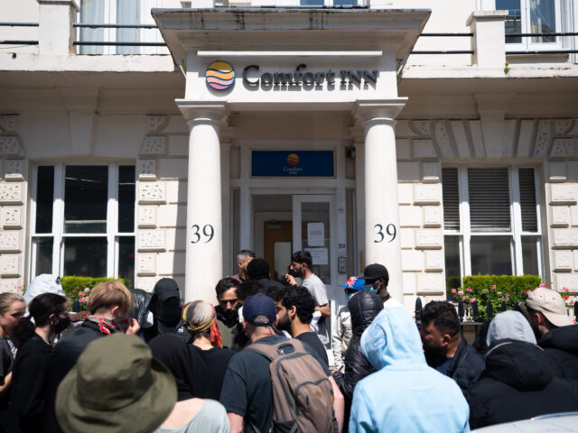 A view of the scene outside the Comfort Inn hotel on Belgrave Road in Pimlico, central Lon