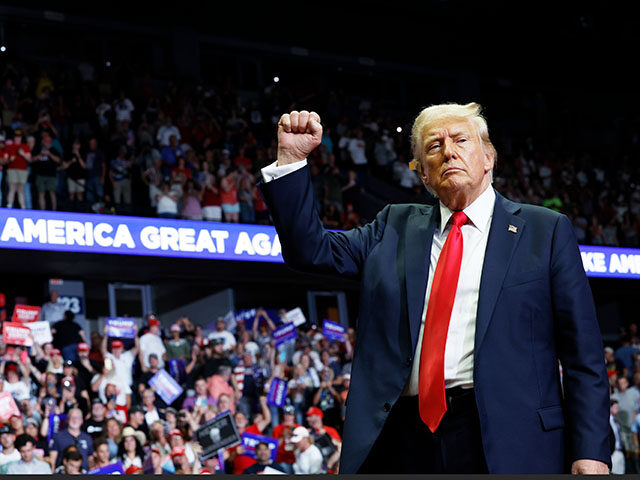 Republican presidential nominee, former U.S. President Donald Trump walks offstage after s