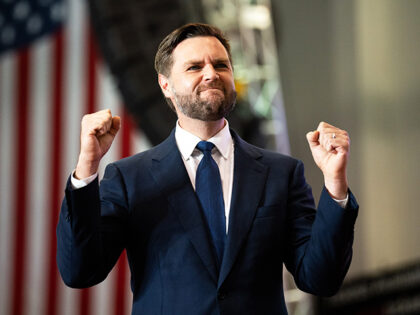 Republican vice presidential nominee U.S. Sen. J.D. Vance (R-OH) arrives to speak during a