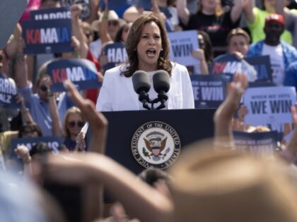 Democratic presidential candidate Vice President Kamala Harris speaks at a campaign rally