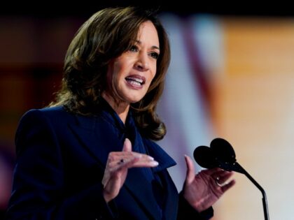 US Vice President Kamala Harris speaks during the Democratic National Convention (DNC) at