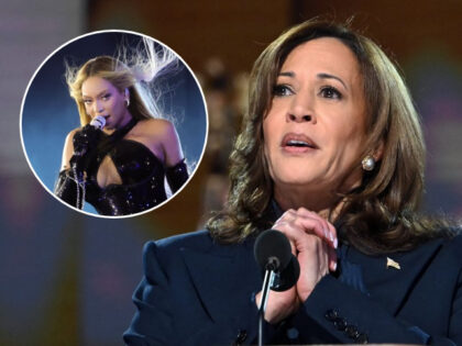 (INSET: Beyonce) US Vice President and 2024 Democratic presidential candidate Kamala Harri