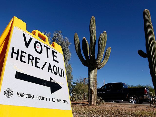 A Maricopa County Elections Department sign directs voters to a polling station on Novembe