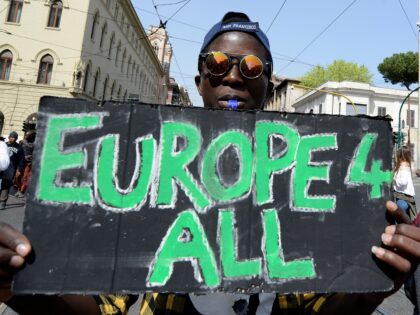 ROME, ITALY - MARCH 25: Protestors march during a demonstration for a united Europe, democ