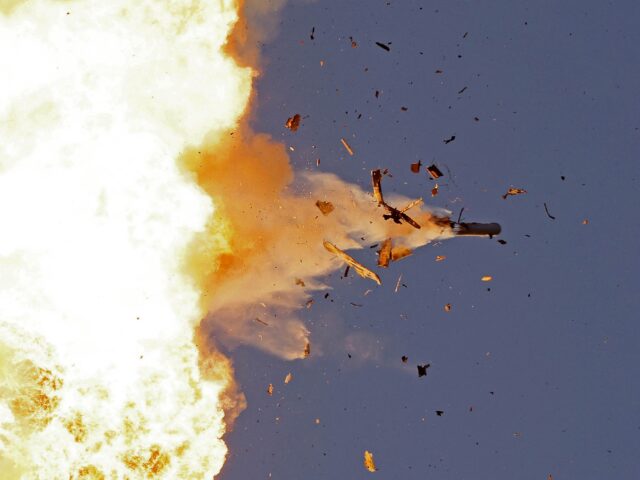 TOPSHOT - This photo taken from a position in northern Israel shows a Hezbollah UAV interc