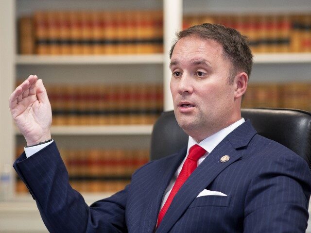 Virginia Attorney General Jason Miyares speaks during an interview at the Office of the At