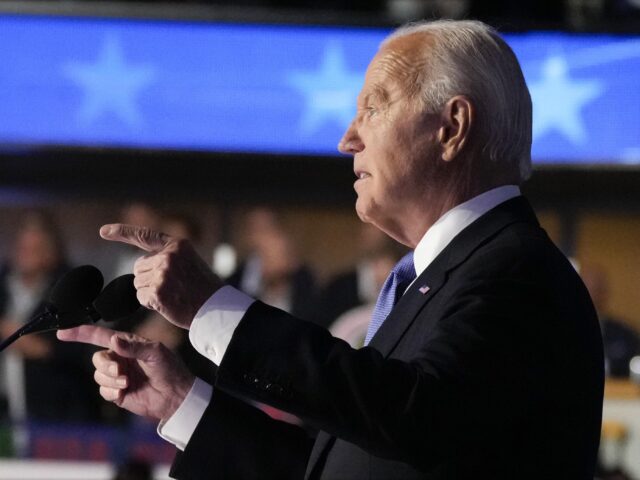 President Joe Biden speaks during the first day of Democratic National Convention, Monday,