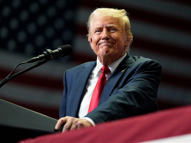 Republican presidential candidate former President Donald Trump speaks at a campaign rally