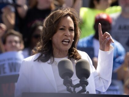 Democratic presidential candidate Vice President Kamala Harris speaks at a campaign rally