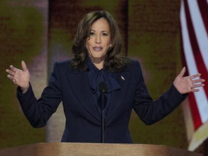 Democratic presidential nominee Vice President Kamala Harris speaks during the Democratic