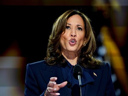 US Vice President Kamala Harris speaks during the Democratic National Convention (DNC) at