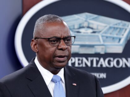 ARLINGTON, VA - JULY 25: U.S. Secretary of Defense Lloyd Austin participates in a news bri