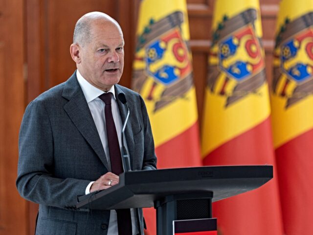 German Chancellor Olaf Scholz speaks during a press conference with President of Moldova a