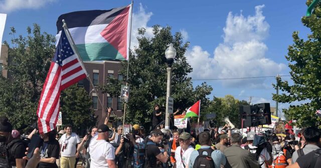 WATCH: Army Veteran Shawn Campbell Holds American Flag to Counter Pro-Palestinian March