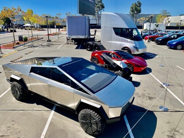 Tesla Cybertruck next to other vehicles