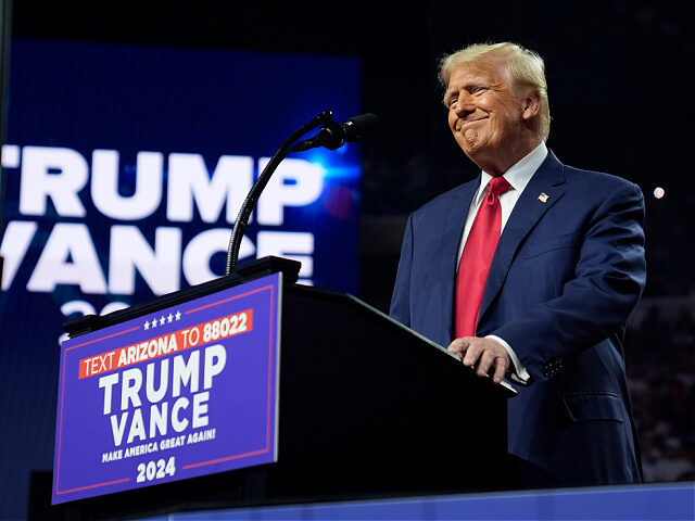 Republican presidential nominee former President Donald Trump speaks at a campaign rally a