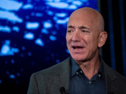 Amazon Founder and CEO Jeff Bezos speaks to the media on the company's sustainability effo