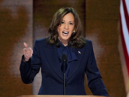 Democratic presidential nominee Vice President Kamala Harris speaks during the Democratic