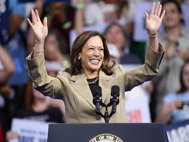 Vice President of the United States Kamala Harris speaking at a campaign rally at Desert D