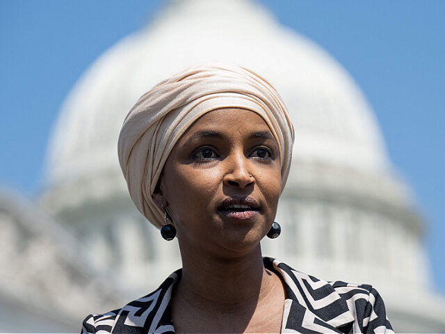 US Representative Ilhan Omar, Democrat of Minnesota, speaks during a press conference with