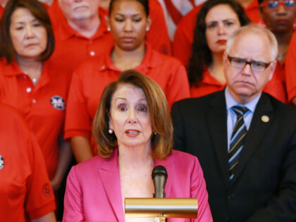 House Minority Leader Nancy Pelosi (D-CA) (C) addresses members of the Machinists Union In