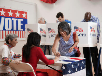 Voters voting in polling place - stock photo